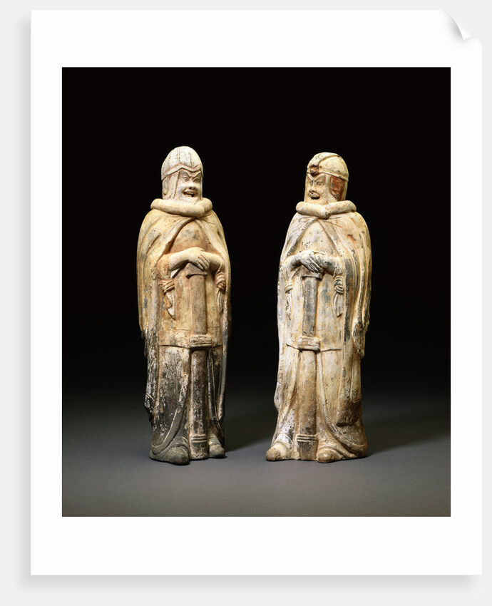 Pair of Painted Gray Pottery Figures of Soldiers. Northern Wei Dynasty by Anonymous
