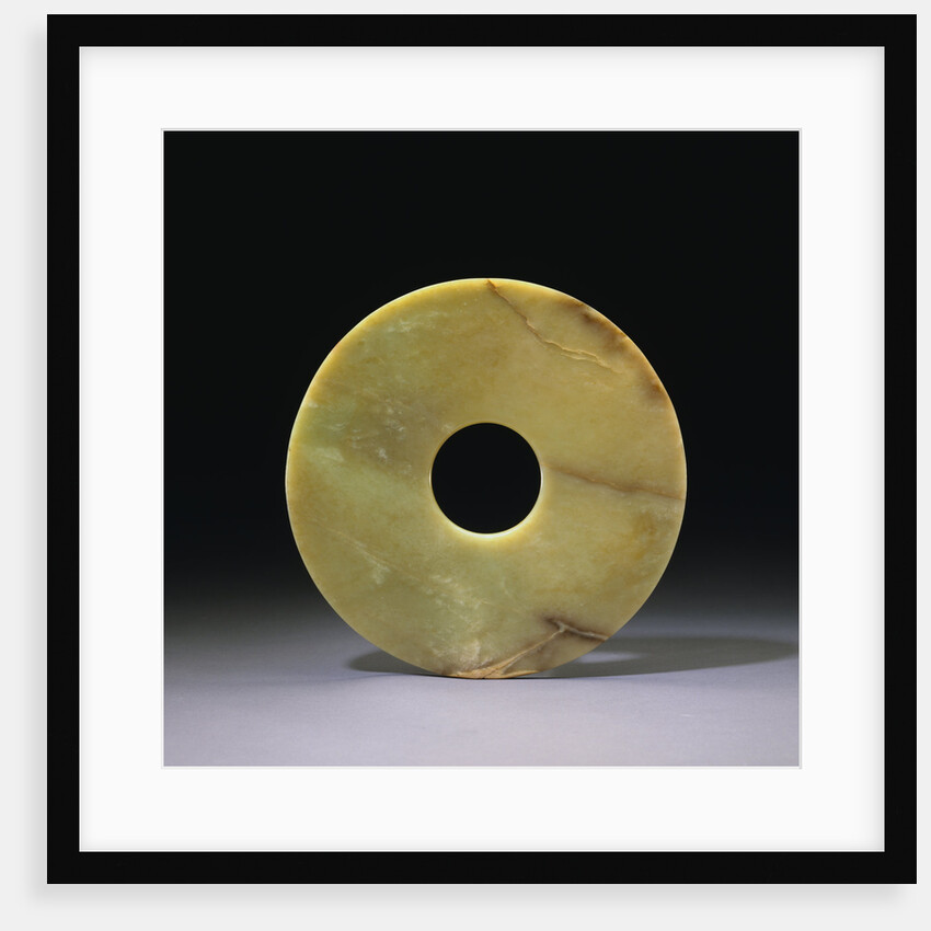 A Large Pale Olive-Green Jade Bi. Late Neolithic, Longshan/Eastern Zhou Dynasty by Anonymous