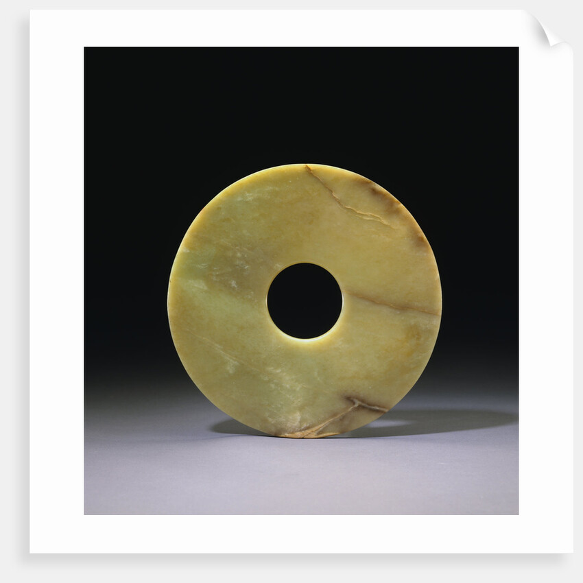 A Large Pale Olive-Green Jade Bi. Late Neolithic, Longshan/Eastern Zhou Dynasty by Anonymous