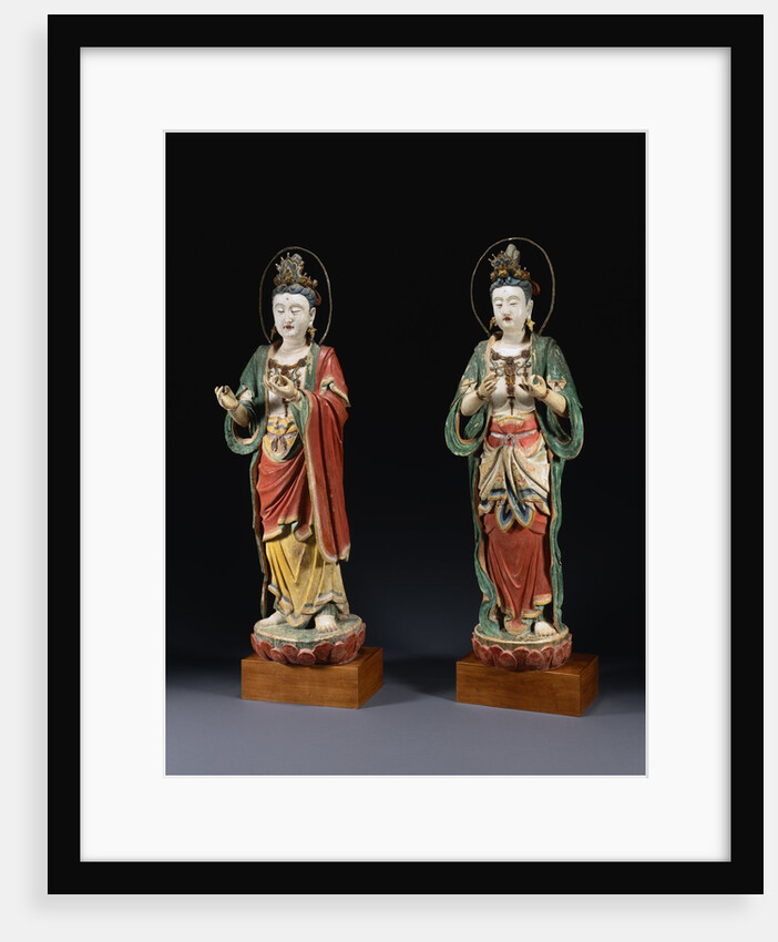 A Pair of Rare Monumental Painted Stucco Figures of Bodhisattvas. Yuan / Ming Dynasty by Anonymous