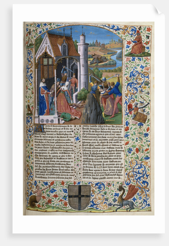 Illuminated Manuscript Page with The Death of Antiochus and Seleuceus by Anonymous