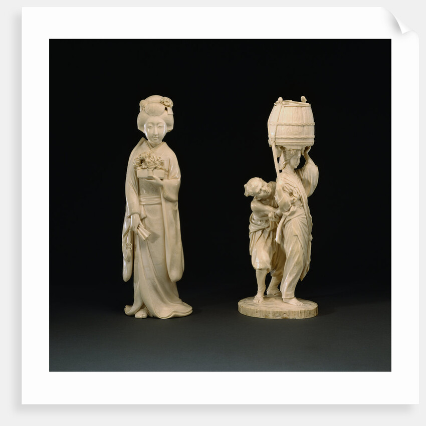 Ivory Figure Group, Meiji Period by Shibayuki and Large Ivory Female Figure, Meiji Period by Hidehiro