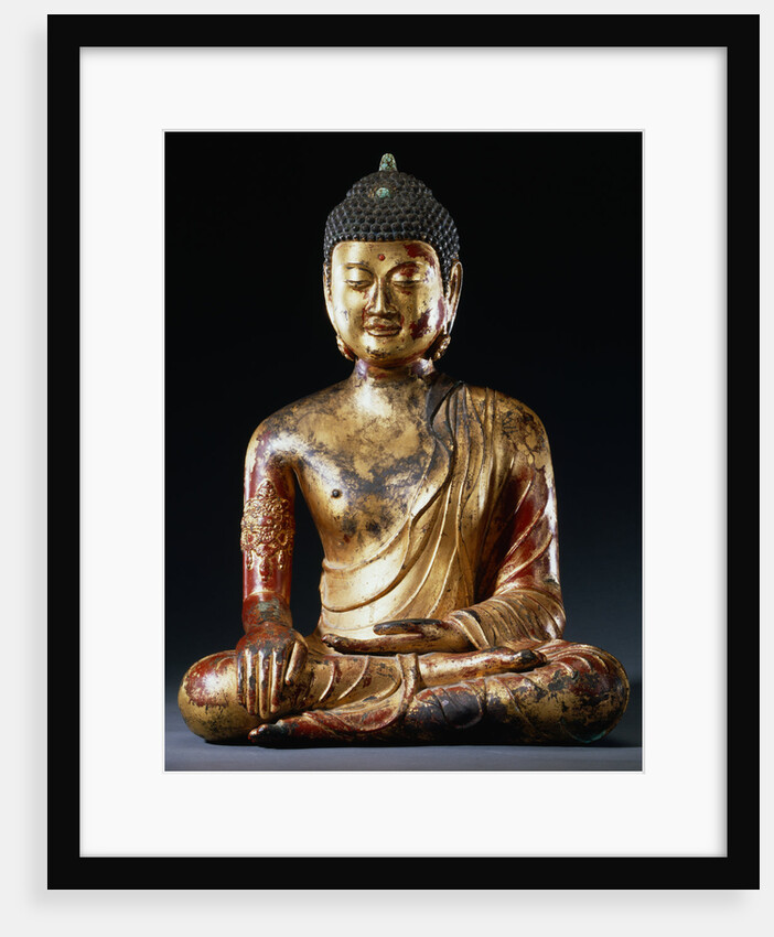 A Documentary Red, Lacquered Gilt, Bronze, Seated Figure of Vairocana Buddha from Yunnan Province by Anonymous