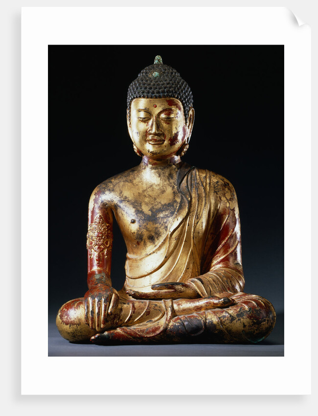 A Documentary Red, Lacquered Gilt, Bronze, Seated Figure of Vairocana Buddha from Yunnan Province by Anonymous
