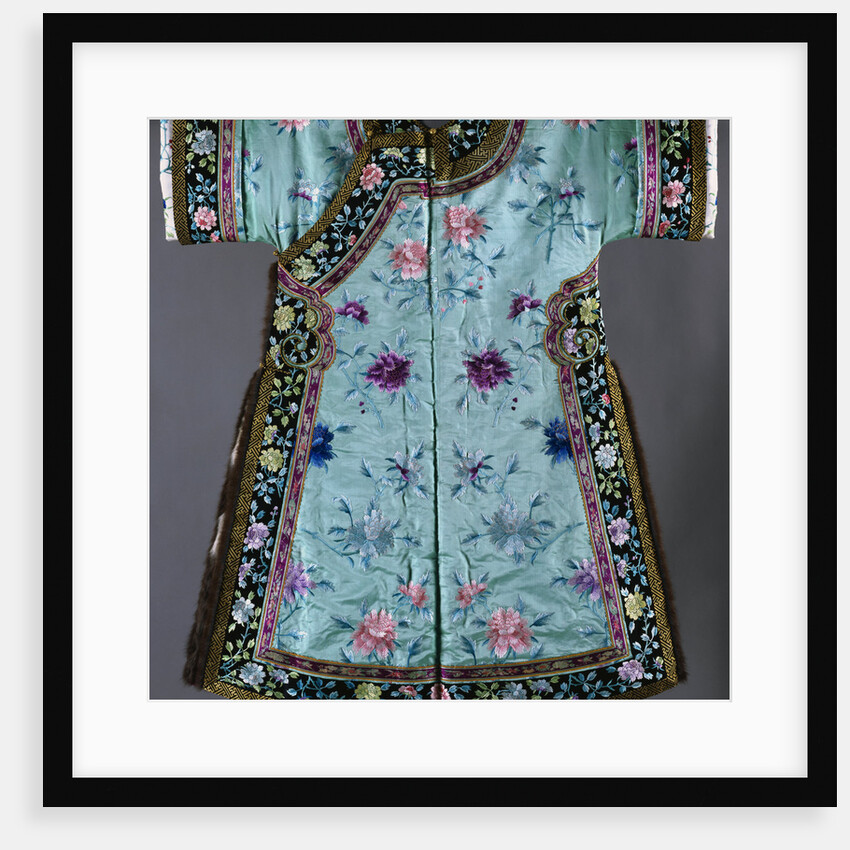 A Fur-Lined, Embroidered, Turquoise, Ground Silk Lady's Robe by Anonymous