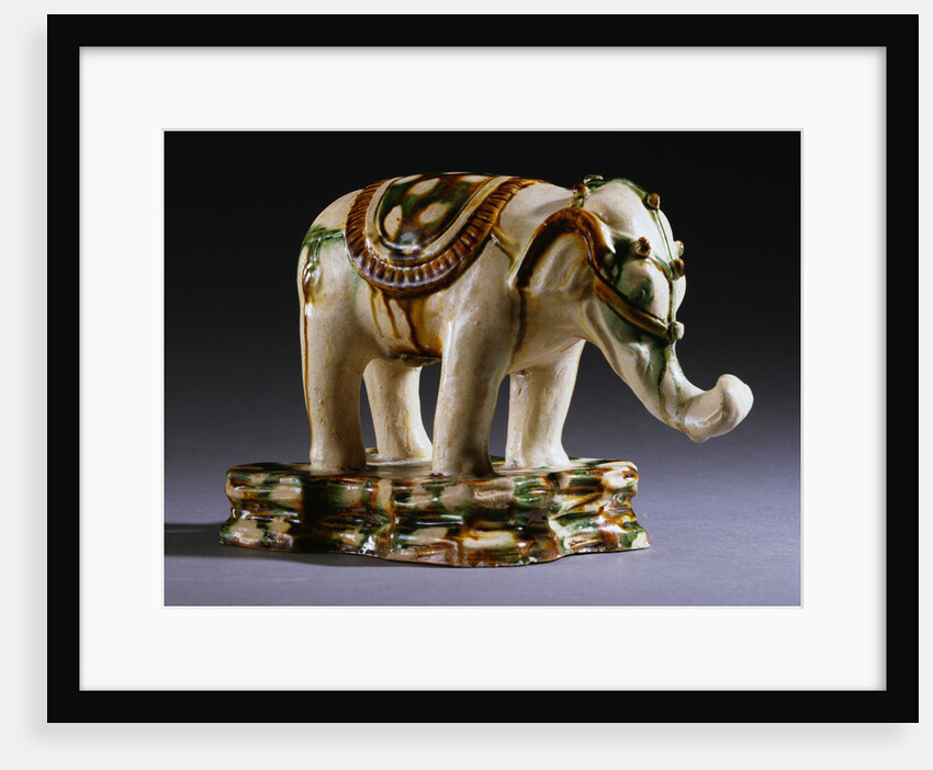 Sancai-Glazed Buff Pottery Figure of an Elephant from the Tang Dynasty by Anonymous