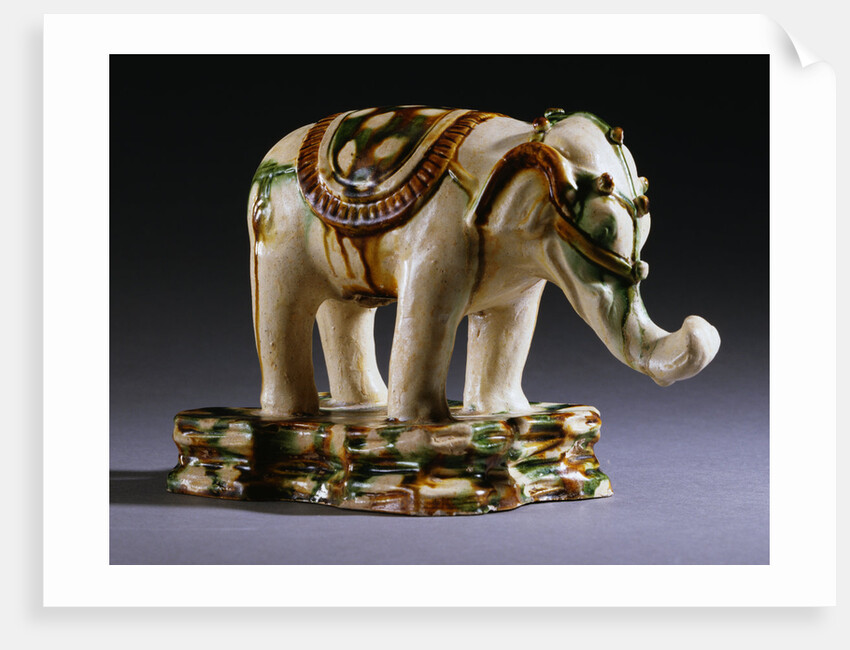 Sancai-Glazed Buff Pottery Figure of an Elephant from the Tang Dynasty by Anonymous
