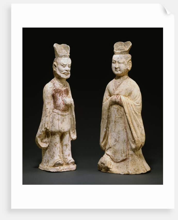 Two Painted Red Pottery Standing Figures from the Tang Dynasty by Anonymous