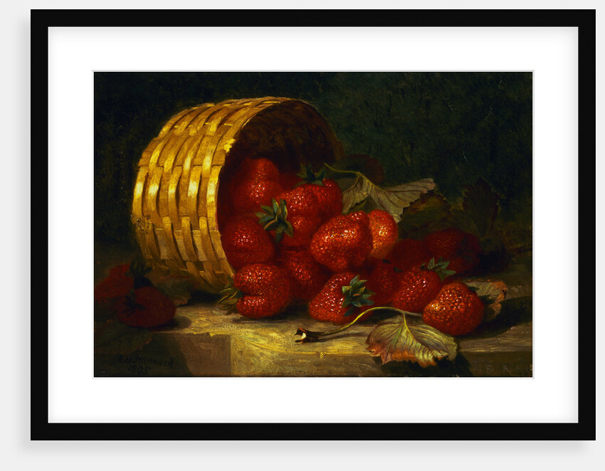 Painting of Strawberries in a Wicker Basket on a Ledge by Eloise Henriet Stannard