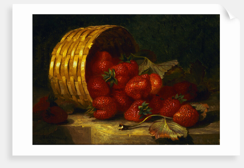 Painting of Strawberries in a Wicker Basket on a Ledge by Eloise Henriet Stannard