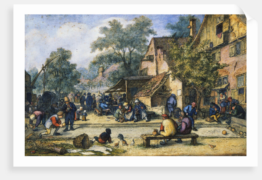 A Village Street with Skittle Players and Merrymakers by an Inn by Cornelis Dusart