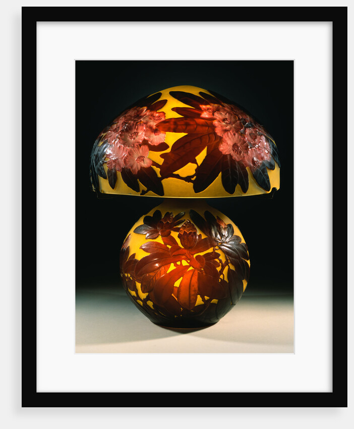 A Red 'Rhododendron' Mold-Blown, Overlaid and Etched Glass Table Lamp by Emile Galle