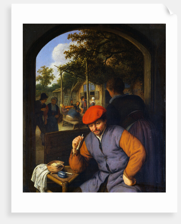 Painting of Peasants in the Courtyard of a Country Tavern by Adriaen Jansz van Ostade