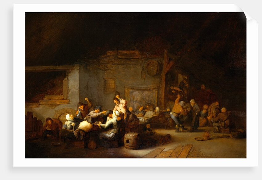 Painting of a Barn Interior With Boors Carousing at a Wedding by Adriaen Jansz van Ostade