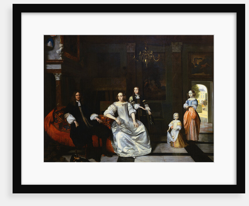 Painting of a Group Portrait of the Jacott Hoppesack Family in a Sumptuous Interior by Pieter de Hooch