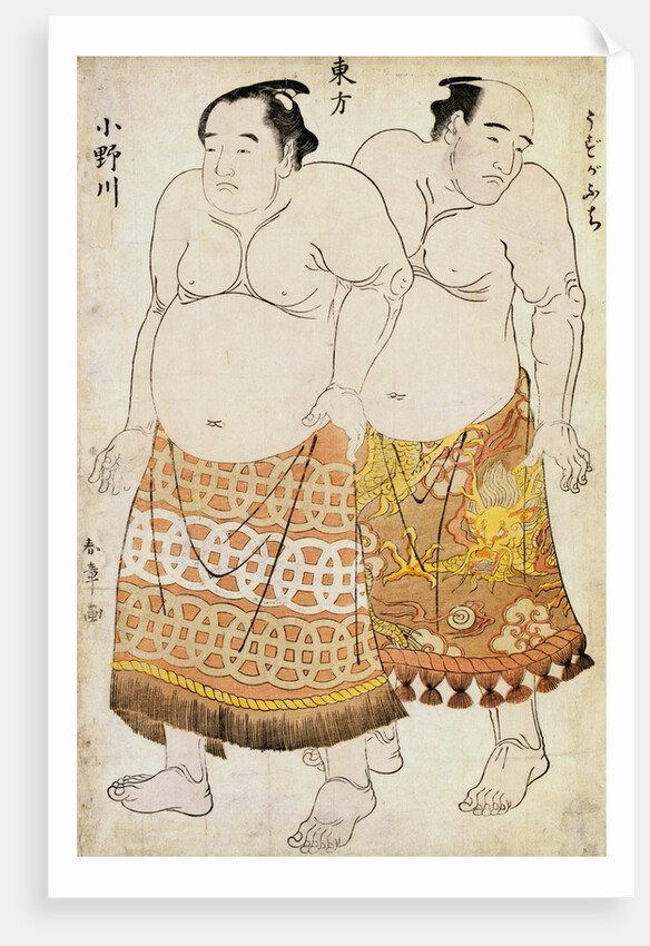 Full-Length Portraits of Wrestlers from the Eastern Group, Uzugafuchi on the Right and Onogawa on the Left by Shunsho