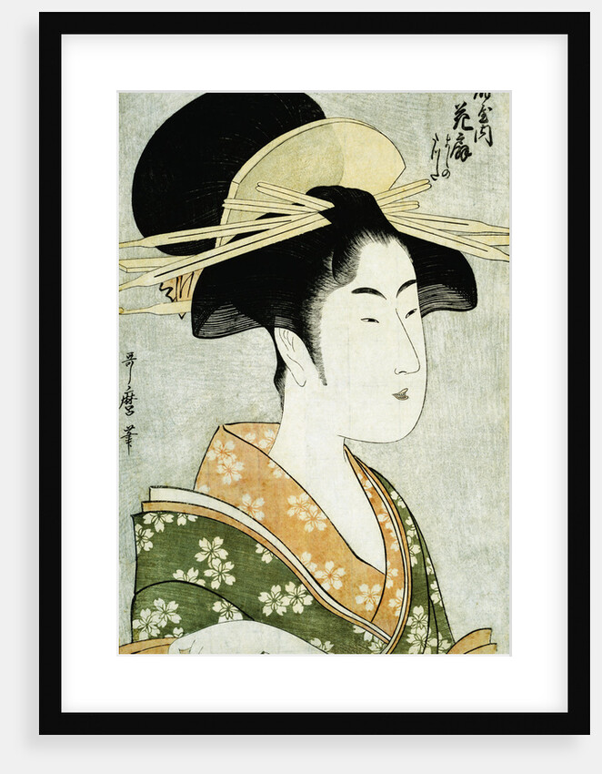 Portrait of the Courtesan Hanaogi of the Ogiya, Wearing an Over-Kimono by Utamaro