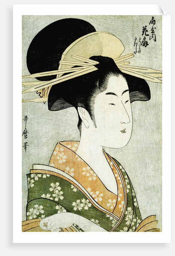Portrait of the Courtesan Hanaogi of the Ogiya, Wearing an Over-Kimono by Utamaro