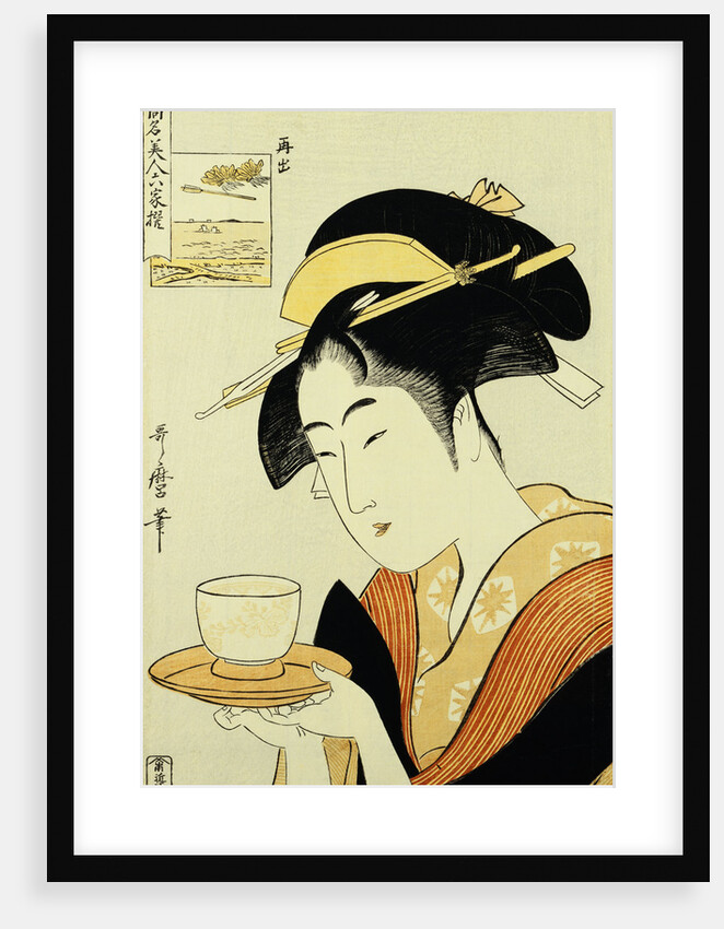 Portrait of the Teahouse Waitress Naniwaya Okita Serving a Cup of Tea on a Tray by Utamaro