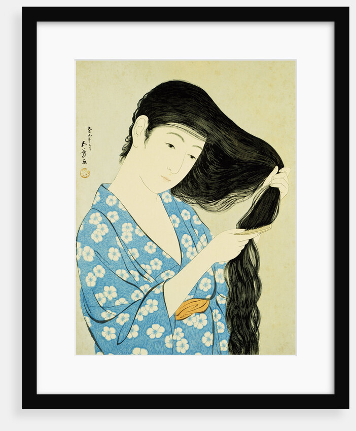 A Half-Length Portrait of a Beauty Combing Her Hair by Goyo