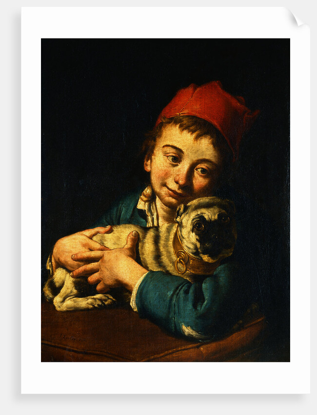 A Boy Holding a Pug by Giacomo Antonio Ceruti
