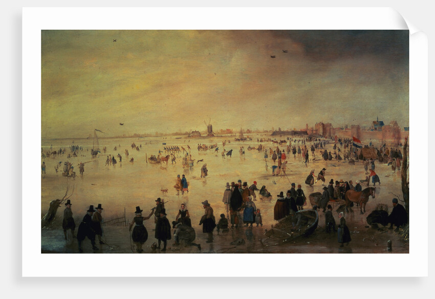 Different Kinds of People on Frozen Floodwaters by Hendrick Avercamp