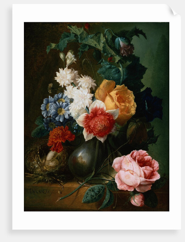 Flowers in a Vase with a Bird's Nest by Jan van Os