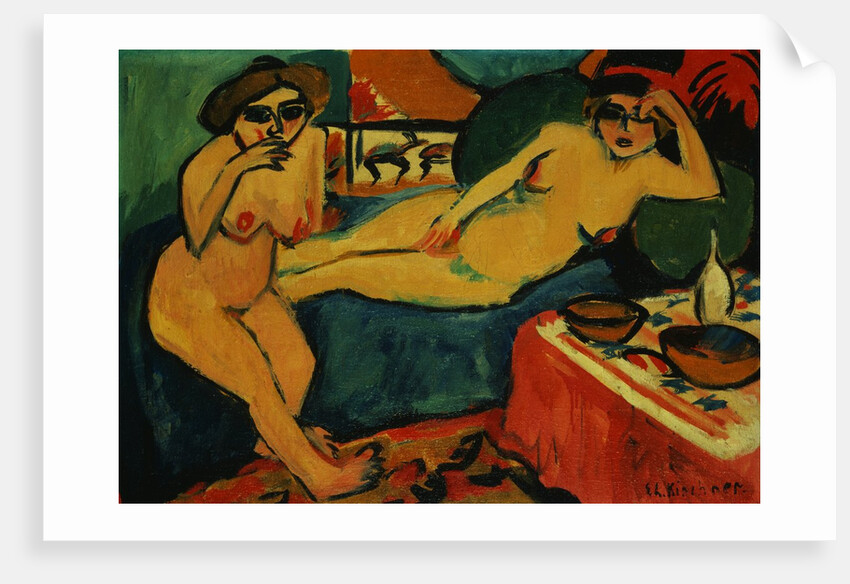 Two Nudes on a Blue Sofa by Ernst Ludwig Kirchner