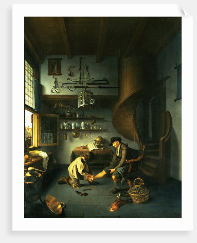 A Barber Surgeon Tending a Peasant's Foot by Isaack Koedijk