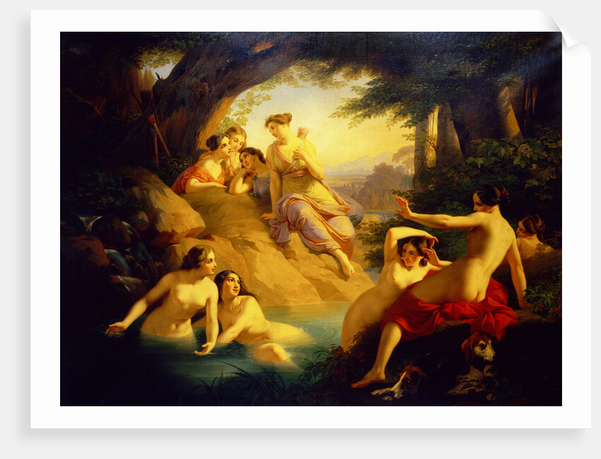 Diana and Her Nymphs by a Woodland Stream by Emil Jacobs