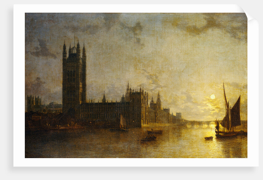 Westminster Abbey, the Houses of Parliament with the Construction of Westminster Bridge by Henry Pether
