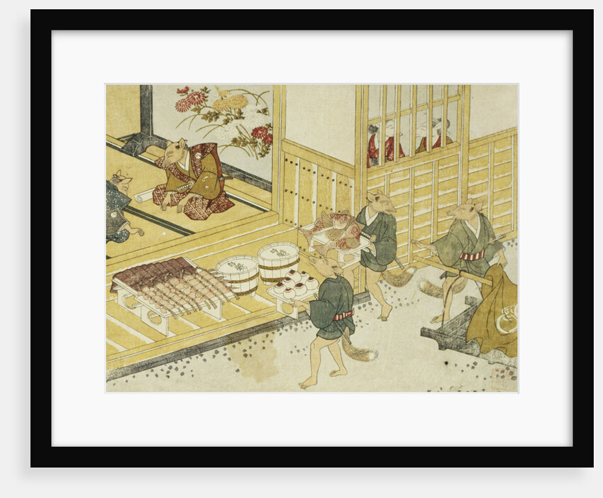 Print Depicting Figures Bringing Food by Minko and His Circle