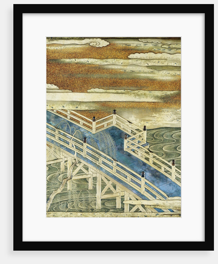 19th-Century Japanese Lacquer Writing Box Depicting River Scenes by Anonymous