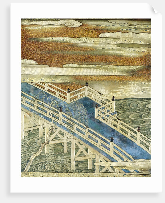 19th-Century Japanese Lacquer Writing Box Depicting River Scenes by Anonymous