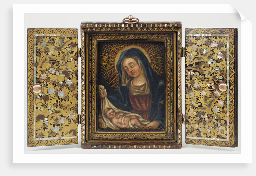 Momoyama Period Portable Shrine Depicting the Virgin and Child (Open) by Anonymous