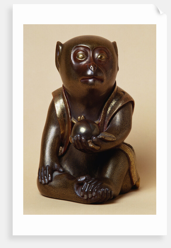 Gold Lacquered Oikimono of a Macaque Monkey by Anonymous