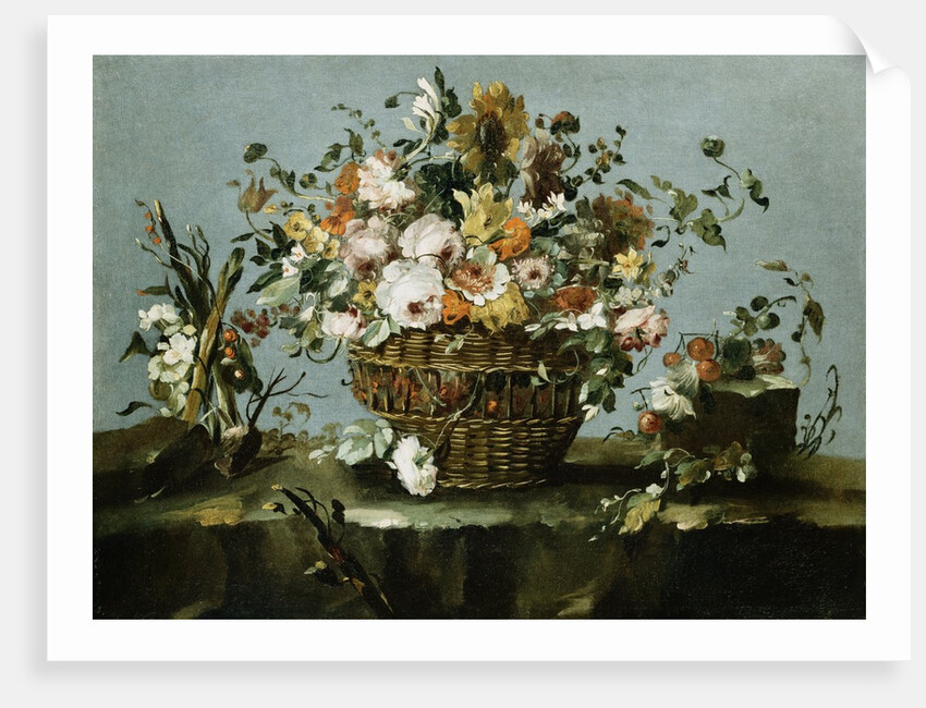 Flowers in a Basket and Flowers, a Sprig of Cherries Attributed to Francesco Guardi by Anonymous