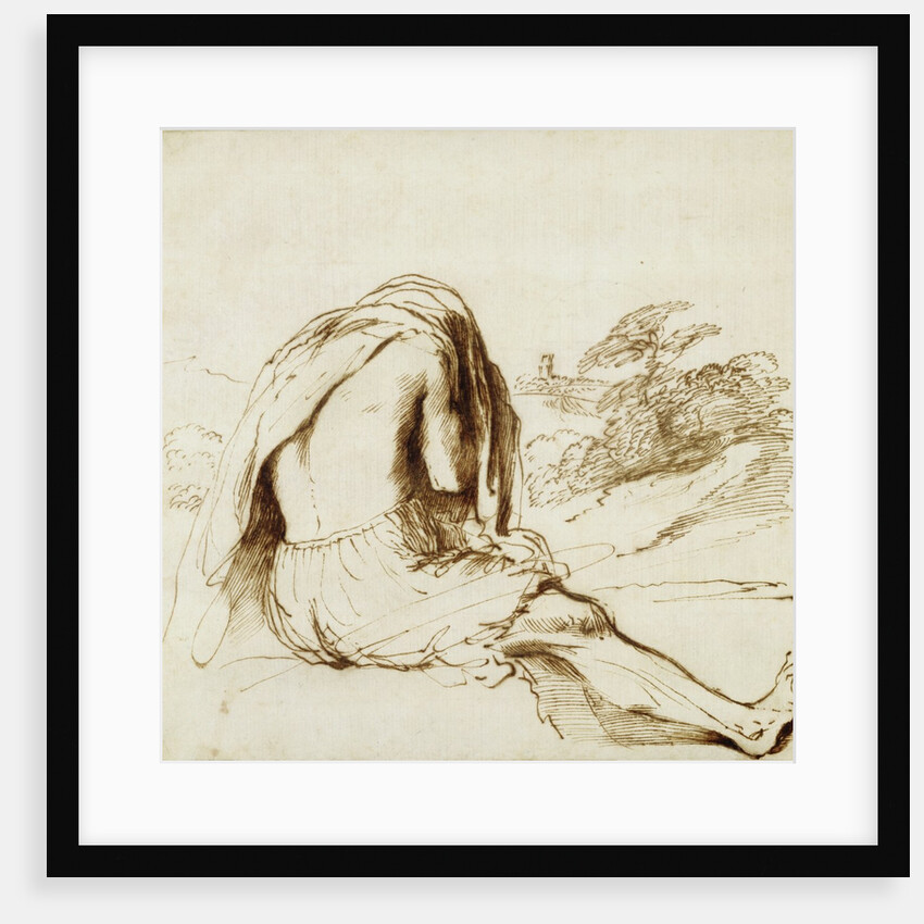 Ink Drawing of a Male Bather by Guercino