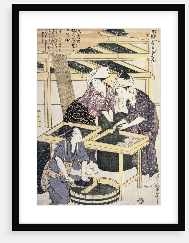 Silkworm Culture by Women Featuring Two Women Transferring Silkworm Eggs by Hitsu Utamaro