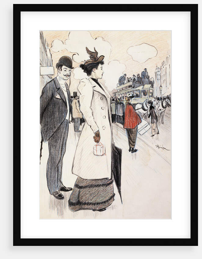 Book Illustration Showing a Street Scene with a Couple Waiting for a Trolley by Theophile Alexandre Steinlen