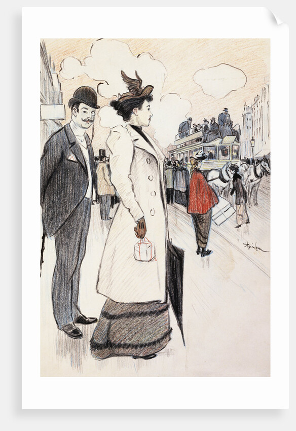 Book Illustration Showing a Street Scene with a Couple Waiting for a Trolley by Theophile Alexandre Steinlen