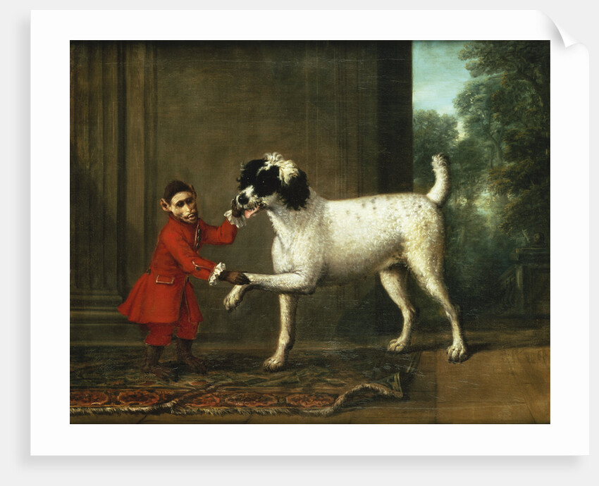 A Monkey Wearing a Crimson Livery Dancing with a Poodle on the Terrace of a Country House by John Wootton