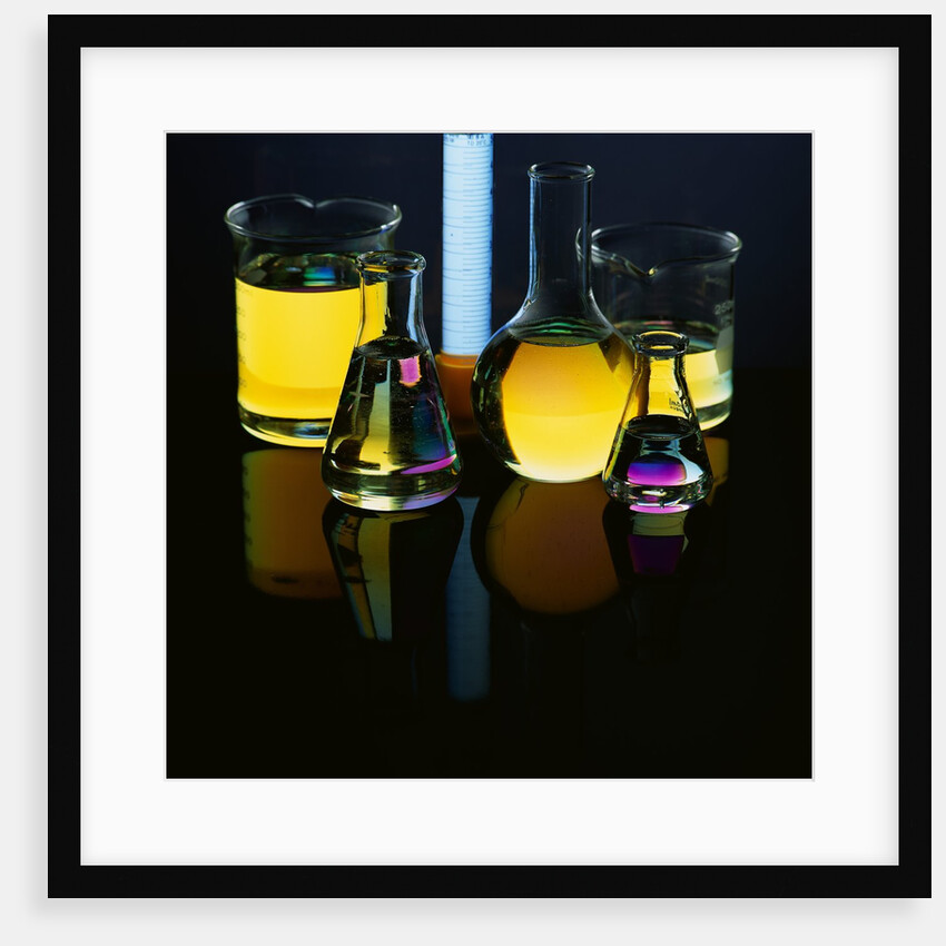 Laboratory Flasks and Beakers Filled with Liquid by Anonymous