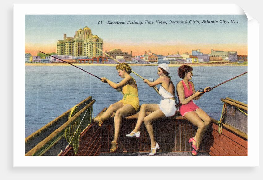 Women Fishing on Back of Boat by Anonymous