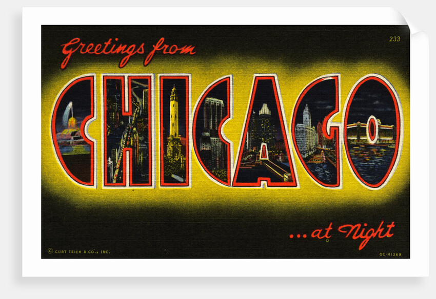 Greetings from Chicago at Night Postcard by Anonymous