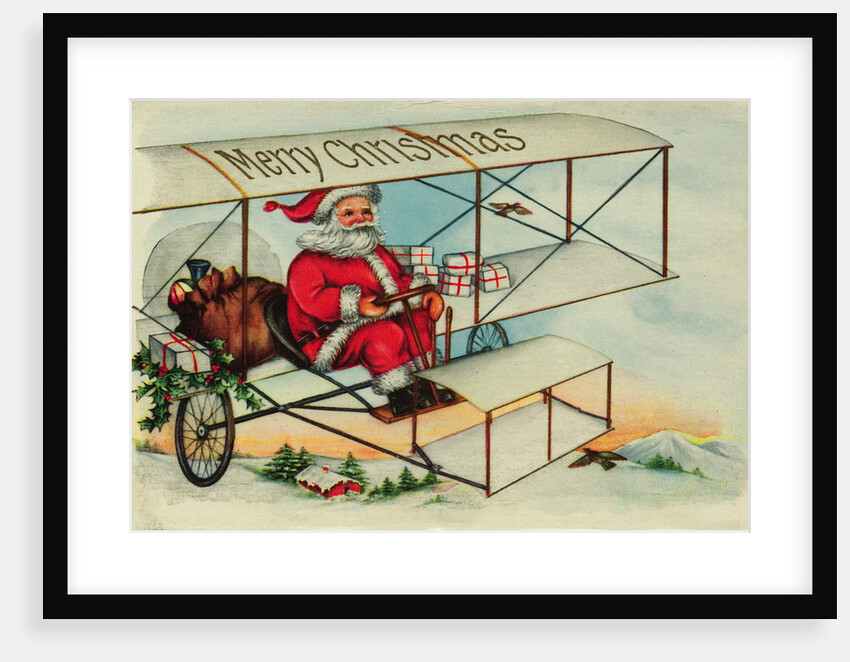 Postcard of Santa Claus Flying a Biplane by Anonymous
