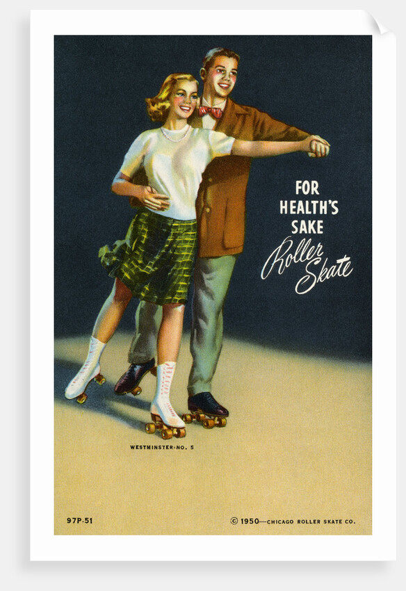 For Health's Sake, Roller Skate Postcard by Anonymous