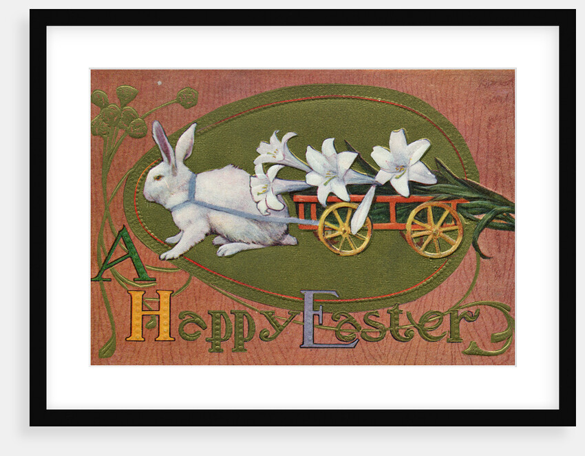 A Happy Easter Postcard with a Rabbit Pulling Lilies by Anonymous