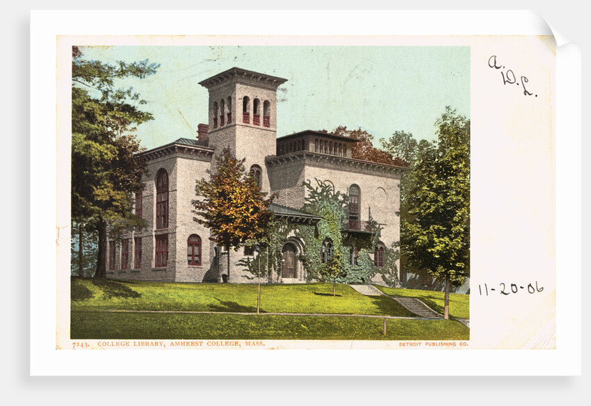 College Library, Amherst College, Mass. Postcard by Anonymous