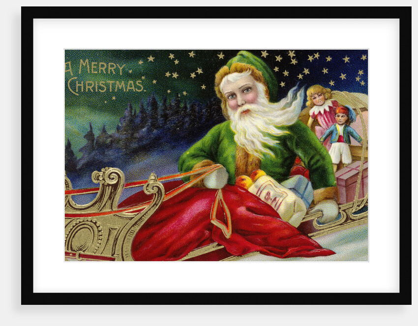 A Merry Christmas Postcard with Santa in a Sleigh by Anonymous